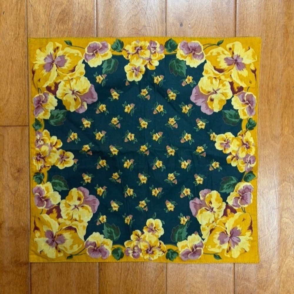 April Cornell Pansy Floral Pillow Cover Green Yellow Cottagecore Cotton Bohemian